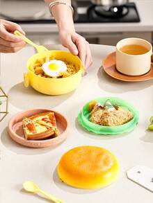 1PC 多层创意汉堡设计双层隔热办公室午餐盒，沙拉盒适用于在办公室、学校、露营和野餐、学校设备和用品、毕业季礼物中储存水果、蔬菜、沙拉、三明治、糖果和各种其他物品，圆形汉堡，塑料午餐盒，可爱饼干形状便当盒，午餐盒，学生卡通儿童便当盒，餐具 - 彩色 - 查看 4