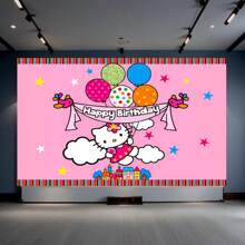 Sanrio Sanrio Family Hello Kitty Happy Birthday Pink Fantasy Scene Balloon Decoration For Birthday Bath Party Background Decoration Banner Vinyl