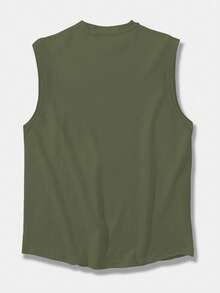 Camiseta de tirantes casual holgada de talla grande para hombres de color liso y cuello redondo - Verde militar - Ver 2
