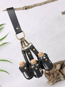 一套中世纪炼金术仿皮3件套药水瓶，奇幻腰包/侧包，维京角色扮演配饰（带腰带环），文艺复兴女巫道具，魔法药水瓶，朋克万圣节服装道具