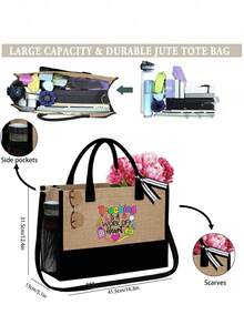 Bộ quà tặng Ngày Nhà giáo, gồm 1 túi xách thời trang cỡ lớn và 1 ví đựng tiền xu bằng vải lanh, in dòng chữ "Dạy học là một nỗ lực từ trái tim", họa tiết sáng tạo, màu sắc tươi tắn, rộng rãi và bền chắc. - Màu Khaki - Xem 9