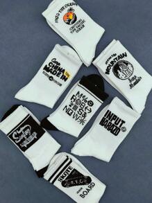 5 pares de calcetines medianos aleatorios con diseño de letras y números, calcetines blancos casuales y elegantes para hombres y mujeres