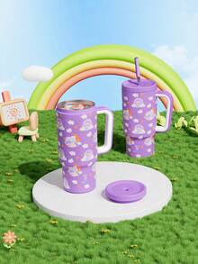 24盎司带把手保温杯，真空隔热不锈钢旅行杯，带吸管，真空隔热水瓶，可重复使用的不锈钢水瓶 - 保温/保冷长达24小时 - 紫色 - 查看 7