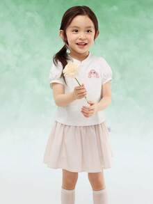 Balabala Young Girl Cartoon Embroidered T-Shirt And Skirt 2-Piece Set, Summer Cool And Breathable - White and Red - View 1