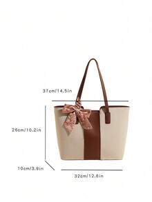 Tropiscape 女士休闲帆布拼接拉链单肩包，大容量，适合日常使用，手提包，圣诞礼物 - 棕色 - 查看 7