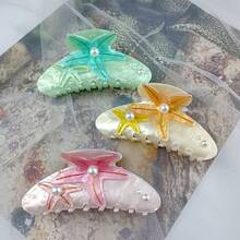 Presilha de cabelo de sereia com pérolas artificiais de alta qualidade (1 ou 2 unidades), presilha de cabelo em formato de estrela-do-mar, presilha de cabelo extra grande em formato de garra de tubarão, presilha de cabelo colorida 3D em acetato, acessório de cabelo de tamanho médio e pequeno para mulheres, ideal para festas, férias e praia - Presilha de cabelo com strass da série Oceano, acessório de cabelo para outono e inverno, presilha de cabelo com flor para looks de férias. - Multicolorido - Ver 9