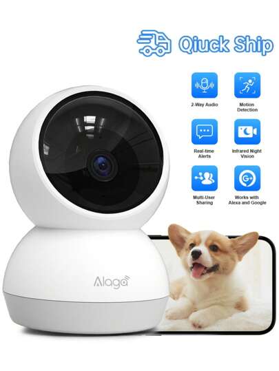 Alaga 2K HD Baby Monitor Security Camera - AI Sound/Cry Detection, Auto Tracking, 360° PTZ, Infrared Night Vision, 2-Way Audio, No WiFi Option, Temperature Monitoring, Lullabies, Mobile App