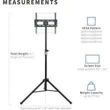 Black Tripod LCD LED Flat Screen TV Display Floor Stand, Portable Height Adjustable Mount - 1 - View 4