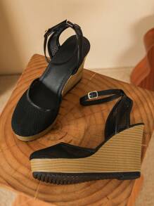 2025 Damen Sommer Bequeme Keilabsatz Sandalen mit dicker Sohle, Offene Zehenpartie, Schnallenverschluss, Mode Alltag Pendeln Party High Heel Plateau Slip-On