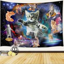Cat Tapestry, Fantasy Universe Galaxy Space Funny Cool Cat Tapestry For Boys Kids, Starry Sky Nebula Galaxy Wall Decor Hilarious Cool Tapestries For Bedroom Living Room Dorm Room Home Decoration For Bedroom,Living Room,Dorm - Multi1 - 查看 2