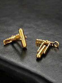 1 Pair Customized Stainless Steel Cufflinks - Personalized Name, Gold/Silver, Durable And Stylish Design Suitable For Casual Outfits - Ideal Gift For Father, Husband, Boyfriend, Birthday, Anniversary, Groomsman, Wedding, Party, Personalized Accessory | Fashion Item | Minimalist Metallic Style