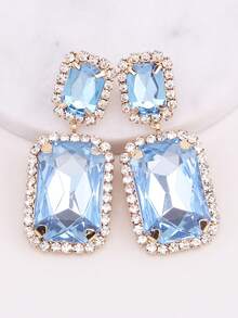 ACEHLN Copper Alloy Claw Shape Welded, Rhinestone Rectangle Pendant Earrings