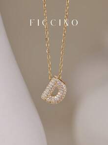 Dây chuyền mặt chữ cái Cubic Zirconia cổ điển FICCINO, Dây chuyền chữ cái mạ vàng bằng thép không gỉ Titanium, Vòng cổ choker All-Match hàng ngày, Hộp quà tặng, Quà kỷ niệm - 1556n - Xem 7