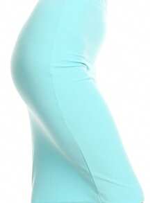 Casual High Waist Slim Stretch Pull-On Bodycon Pencil Solid Midi Skirt - Nước - Xem 4