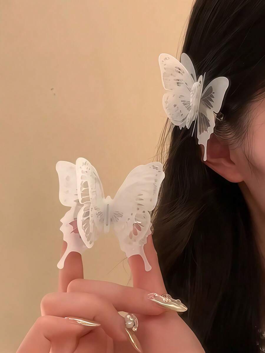 2 件套精致高端蝴蝶亚克力发夹，优雅侧发饰品爪夹发夹发夹 - 彩色 - 查看 1