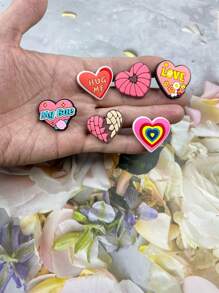 6pcs Set Pink Heart Cartoon Pattern Suitable For Sandals, Bracelet DIY Customization, Slippers, And Mobile Phone Decoration, Suitable For Beach Vacation, Birthday, Holiday Gifts