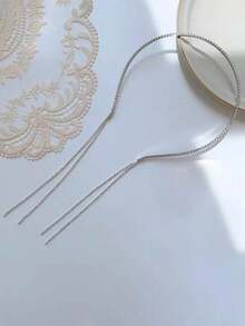 1 Pc Elegant Charming Glitter Rhinestone Tassel Headband, Versatile Gift For Ladies - Silver - View 2