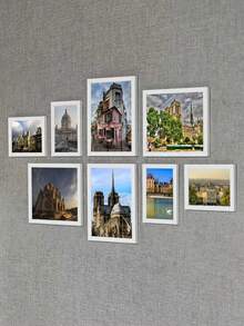 8 قطع إطارات صور حائطية حديثة بدون إطار، إطارات صور معلقة على الحائط للغرفة المعيشة/غرفة النوم، تشمل صور مناظر طبيعية عشوائية