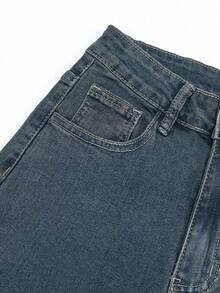 大码复古蓝色宽松阔腿牛仔裤，女士休闲百搭直筒剪裁，适合度假、节日、牛仔装扮、牛仔裤、长裤、外出等场合，女士牛仔裤，女士牛仔套装，女士牛仔裤，下装 - 中等水洗藍 - 查看 9