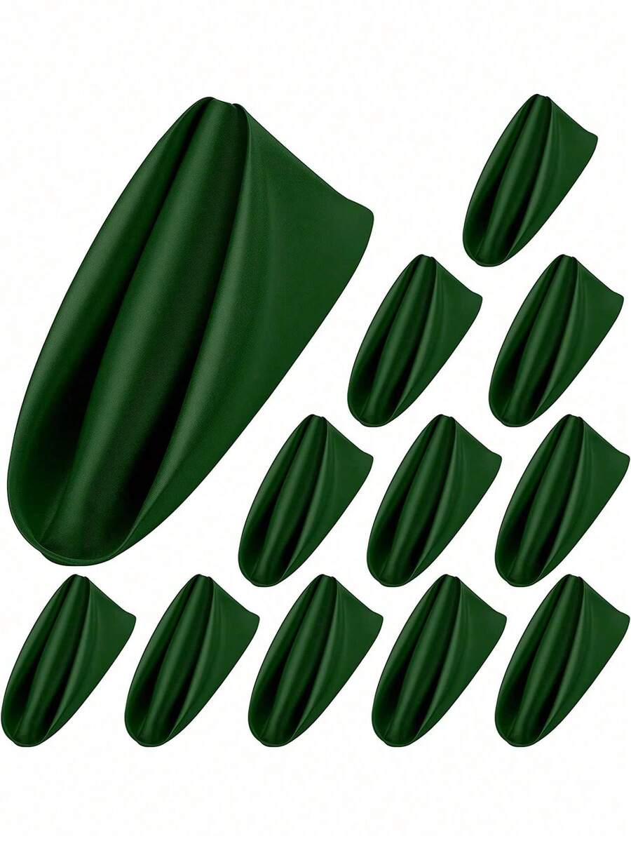 4/8/12/16 Pieces Jade Green Ruffled Satin Napkins -17x17 Inch Square Soft Polyester Wedding Banquet Napkins, Wrinkle Resistant Machine Washed - Dark Green - View 1