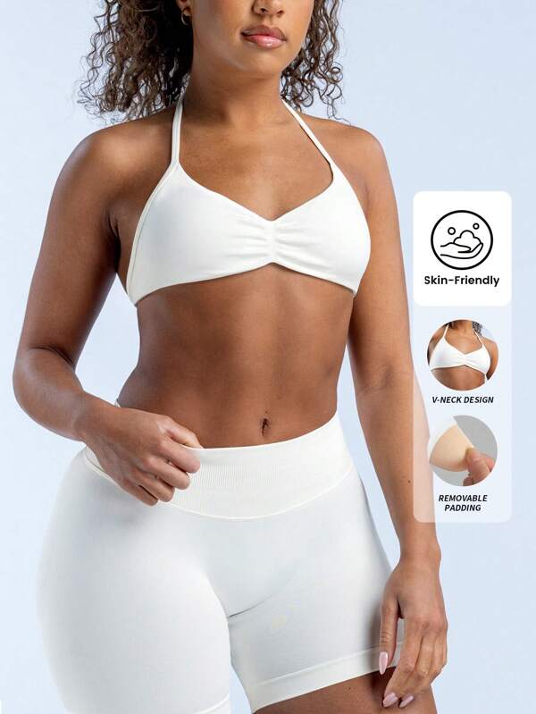 Yefecy Impact Strappy Bra Gym Top Women High Support Impact Thin Strap Halter Sports Seamless Bras Scrunch Workout Yoga Tank Top