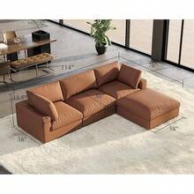 114" L-Shaped Modular Sectional Sofa – 4-Seat Oversized Cloud Couch With Down Feather Fill, Chaise, And Ottoman For Living Room - 棕色 - 查看 3