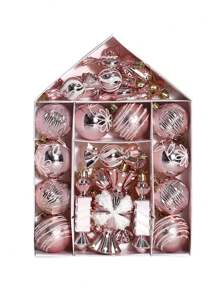 26pcs/Set New Christmas House Shaped Assorted Plastic Ball Candy Ornaments Decoration Set