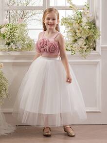 Tween Girls' Mesh Valentine's Day Party Princess Dress, Suitable For Children's Birthday Party, Flower Girl, Wedding, Formal Occasion, Holiday Celebration - Pink - View 7