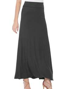 Maxi Length High Waist Foldable Waistband Solid Skirt  Plain  Casual  Elegant  Knitted Fabric        Home  Office  Street  Daily - 木炭 - 查看 2