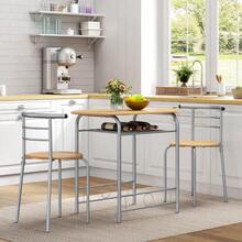 3 Piece Compact Dining Room Set, Dining Table & Chairs Set For 2, Breakfast Bar Table Set With Metal Legs And Built-In Wine Rack For Small Space/Apartments/Kitchen, Natural, 80x53x75.5cm - Natural - View 2