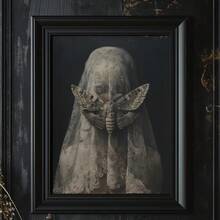 1 件，墙面艺术，复古海报，蒙面女飞蛾艺术，哥特式艺术巫术美学，黑暗学院，神秘海报哥特式装饰，忧郁墙面艺术，万圣节艺术，黑暗浪漫，无框 - 彩色 - 查看 1