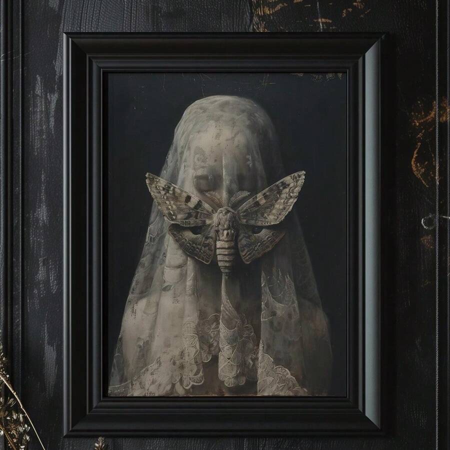 1 件,墙面艺术,复古海报,蒙面女飞蛾艺术,哥特式艺术巫术美学,黑暗学院,神秘海报哥特式装饰,忧郁墙面艺术,万圣节艺术,黑暗浪漫,无框 - 彩色 - 查看 1