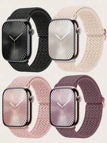 4条装编织单圈表带，兼容 38mm/40mm/41mm/42mm/44mm/45mm/46mm/49mm，男女通用，可调节弹力柔软尼龙表带，兼容 11/10/9/8/7/6/5/4/3/2/1/SE/Ultra/Ultra 2/3 - 彩色 - 查看 12