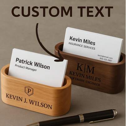 1 Piece Customized Business Card Holder,Monogrammed Business Card Holder,Wood Card Holder,Personalized Gift For Him, Father's Day Gift For Coworker Back To School
