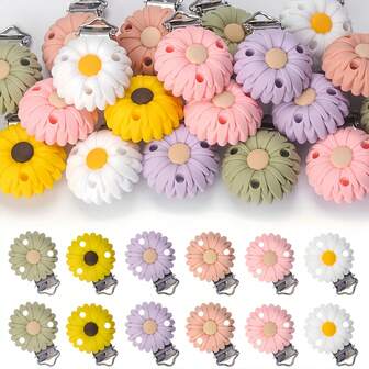 3/5/12-delad Daisy Flower Design Färgglada halkfria silikonklämmor | Smycketillverkning gör-det-själv-kit med pärlkedjor, hängen och kraftiga fingergrepp, unisex-hantverkstillbehör för julklappar