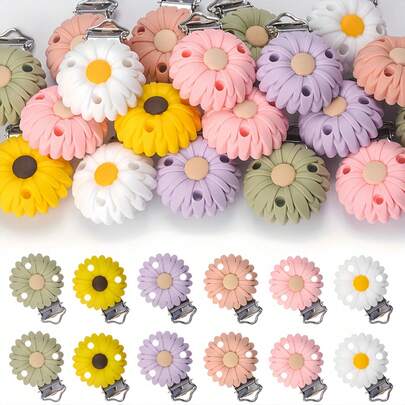 3/5/12-Piece Daisy Flower Design Colorful Non-Slip Silicone Clamps | Jewelry Making DIY Kit With Beading Chains, Pendants & Heavy-Duty Finger Grips, Unisex Craft Supplies For Holiday Gifts