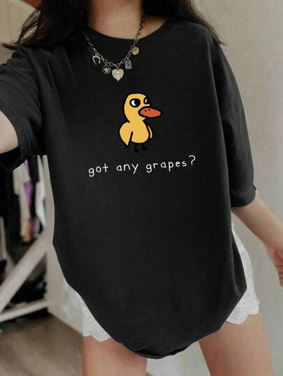Teen Girl Cartoon Duck And Slogan Print Graphic Tees For Girl Short Sleeve T Shirts,Teen Girl's Summer Tops Crewneck Shirt Blouse