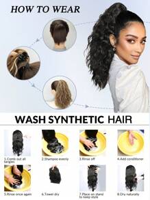 Ponytail Extension, 20 Inch Short Claw Clip Ponytail Extension, Wavy Curly Claw Clip In Ponytail Hair Extensions, Natural Fake Ponytail Synthetic Hairpiece For Women Daily