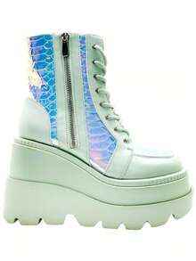 Radio-HoloRise Platform Boots – Futuristic Chunky Holographic Ankle Boots - Màu xanh chanh - Xem 1