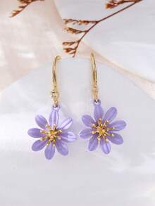 LUMIDIYA 1Pair Of Purple Chrysanthemum Flower Pendant Earrings, Multifunctional Minimalist Jewelry, Summer Earrings Creative Gift For Women And Girls - Purple - View 7