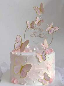 30 件蝴蝶蛋糕装饰，适用于婴儿洗礼派对，蝴蝶形蛋糕装饰，适用于生日、毕业装饰、婚礼、房间装饰、派对回礼、单身派对装饰、生日装饰 - 粉色 - 查看 3