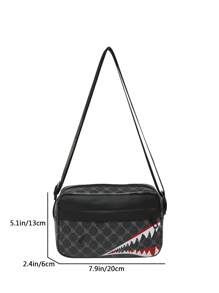 Stylish Men Casual Plaid Shoulder Sports Sling Bag, Fashionable Crossbody Square Man Bag, Unique Shark Mouth Design Luxury Bags Small Bag For Men Body Bag For Men Side Bag