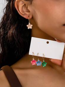 4 对/套夏季旅行海滩花卉多巴胺滴油耳环套装，适合女士，适合多种场合佩戴