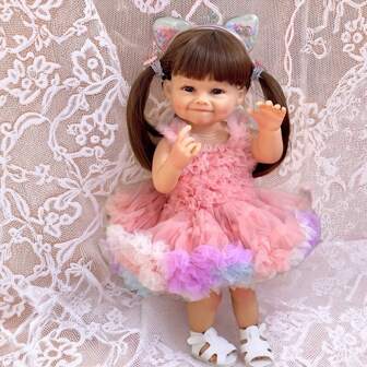 NPK 22inch Reborn Toddler Doll With Pink Dress Full Body Soft Silicone Raya Lifelike Soft Touch High Quality Doll Gifts Girl