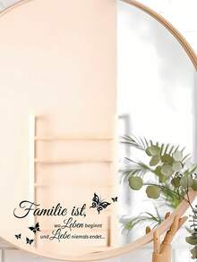 1 Stück Wandtattoo mit inspirierendem Zitat, schwarze PVC selbstklebende abnehmbare motivierende Wandaufkleber mit schönem Schmetterling-Wandaufkleber, Spiegelaufkleber mit inspirierenden Worten "Familie ist, wo das Leben beginnt und die Liebe niemals endet", Vinyl-Aufkleber für Heimdekoration, Frühlingsdekoration, um Ihr Zuhause aufzufrischen, Festdekoration, Geschenke, Geburtstag, Abschluss, personalisierte Aufkleber