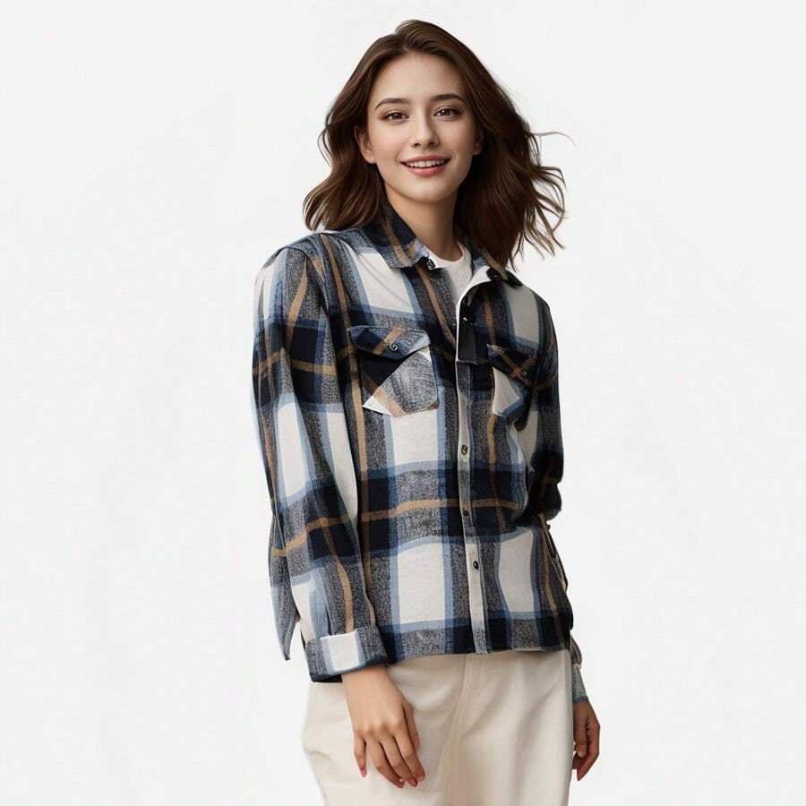 Camisas de manga larga de mujer a cuadros de lana, camisas de pareja, chaquetas blusas de mujer de primavera y otoño.
