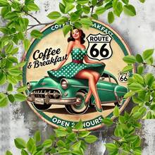 1pc Vintage Route 66 Coffee & Breakfast Sign - 8x8 Inch Durable Metal Wall Decor, Suitable For Bars, Cafes, Resorts - Retro 24 Hour Cafe Plaque, Great For Bartenders, Collectors And Entertainment Venues, Ideal For Home, Restaurant, Cafe, Garage Decor, Various Designs, Home Decor, Room Decor, Wall Decor, Birthday Gift, Graduation Gift, Random Hole Placement - Multicolor - View 4