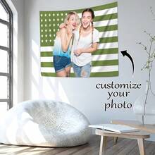 1pc Customizable Personalized Tapestry With Photos And Text, For Birthday, Wedding, Halloween, Christmas, Party, Father's/Mother's Day, Home Decor, Bedroom Aesthetics,Decoration And Hanging Fabrics For Student Dormitories During The Start Of The School Year, - 彩色 - 查看 3