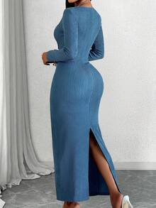 AIJ Amarilo Damen einfaches und sexy tief ausgeschnittenes Kleid mit hochwertiger Metallverzierung und strukturiertem Stoff, geeignet für den einfachen Alltag, Partys, Einkaufen - Babyblau - Übersicht 3