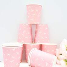 10/20/50/100pcs,Black Bow Plates And Napkins Cups Tableware Sets For Coquette Birthday Decorations, Black Birthday Party Supplies Bow Birthday Decorations - Pink - View 11
